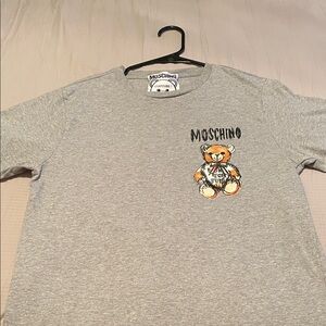 Moschino Gray Tee with Bear Graphic